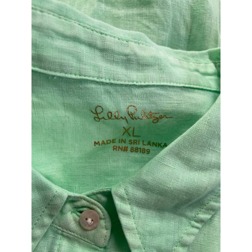 Lilly Pulitzer Sea View Green Linen Button Up Shirt Coastal Resort Preppy XL - Picture 13 of 15